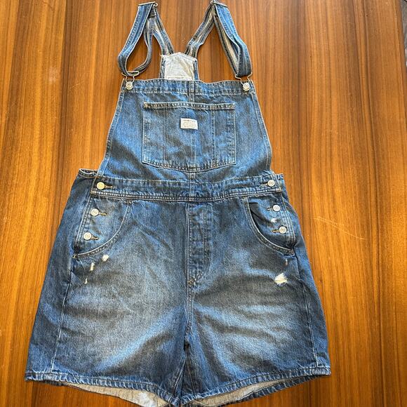 Levi's Two Horse Denim Short Overalls, Medium tone, Size Large - Picture 1 of 8